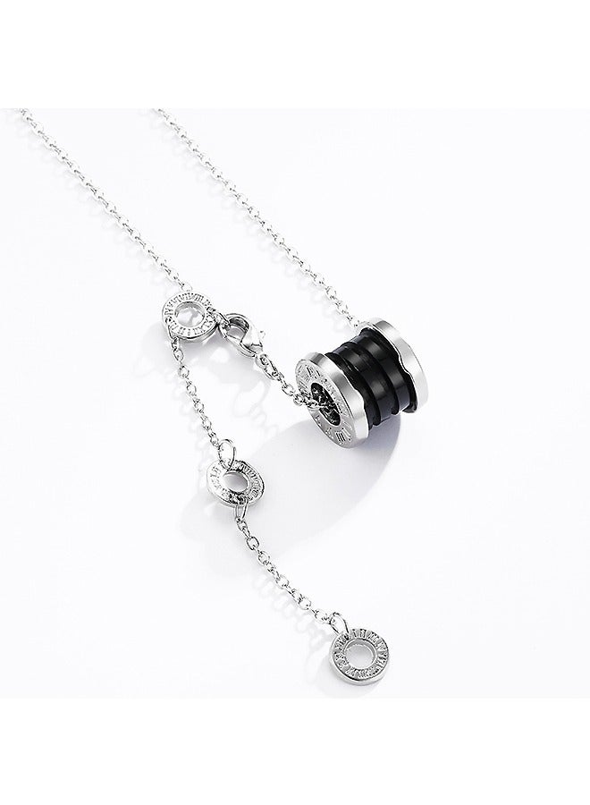 Black Ceramic Small Waist Necklace, Anti Rust and Anti Fading Silver Plated Necklace, Fashion Jewelry Gift (Silver) - Image 2